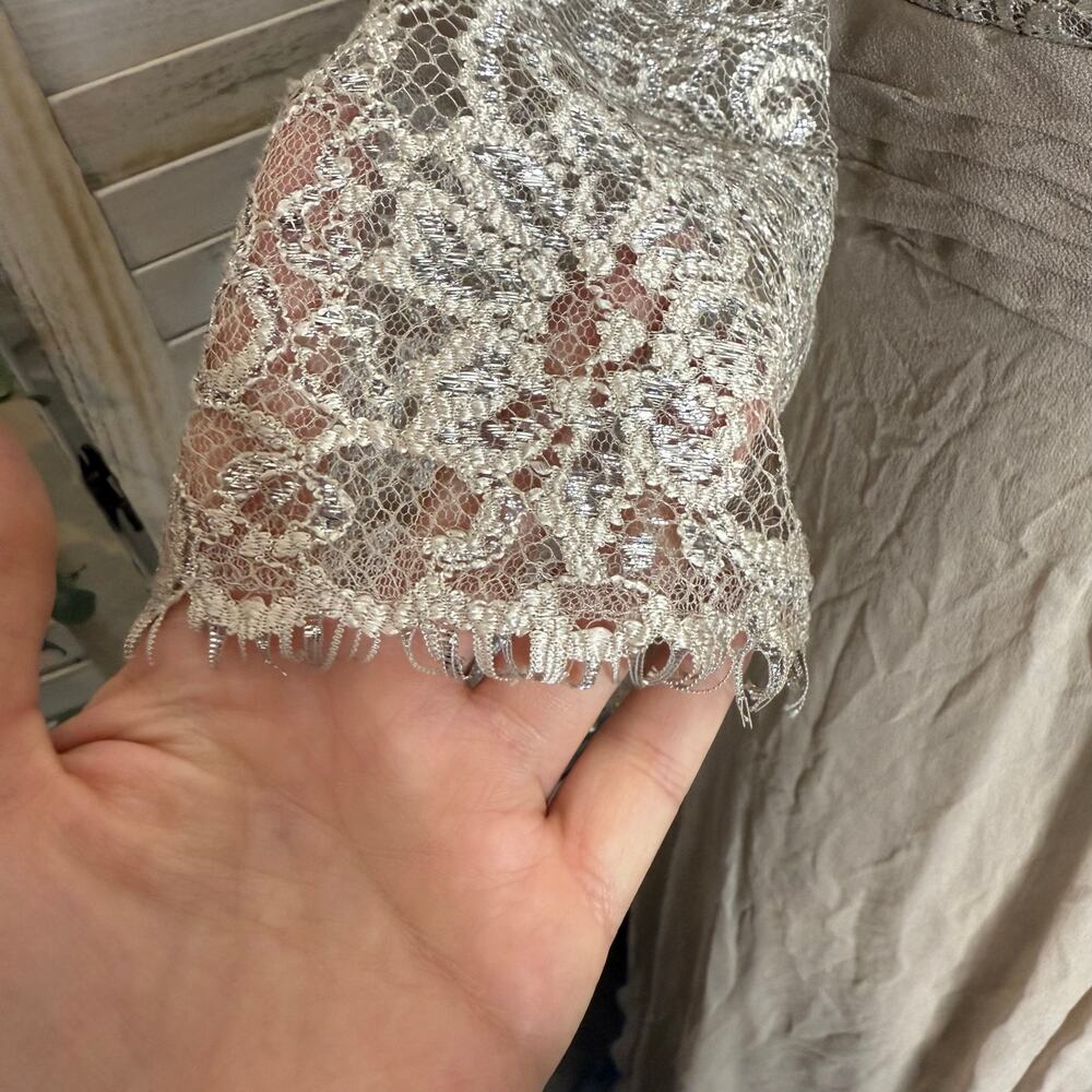 RICKIE FREEMAN TERI JON Women's 10 Lace Bodice Silk Gown Dress Champaign Sparkly - Picture 12 of 16